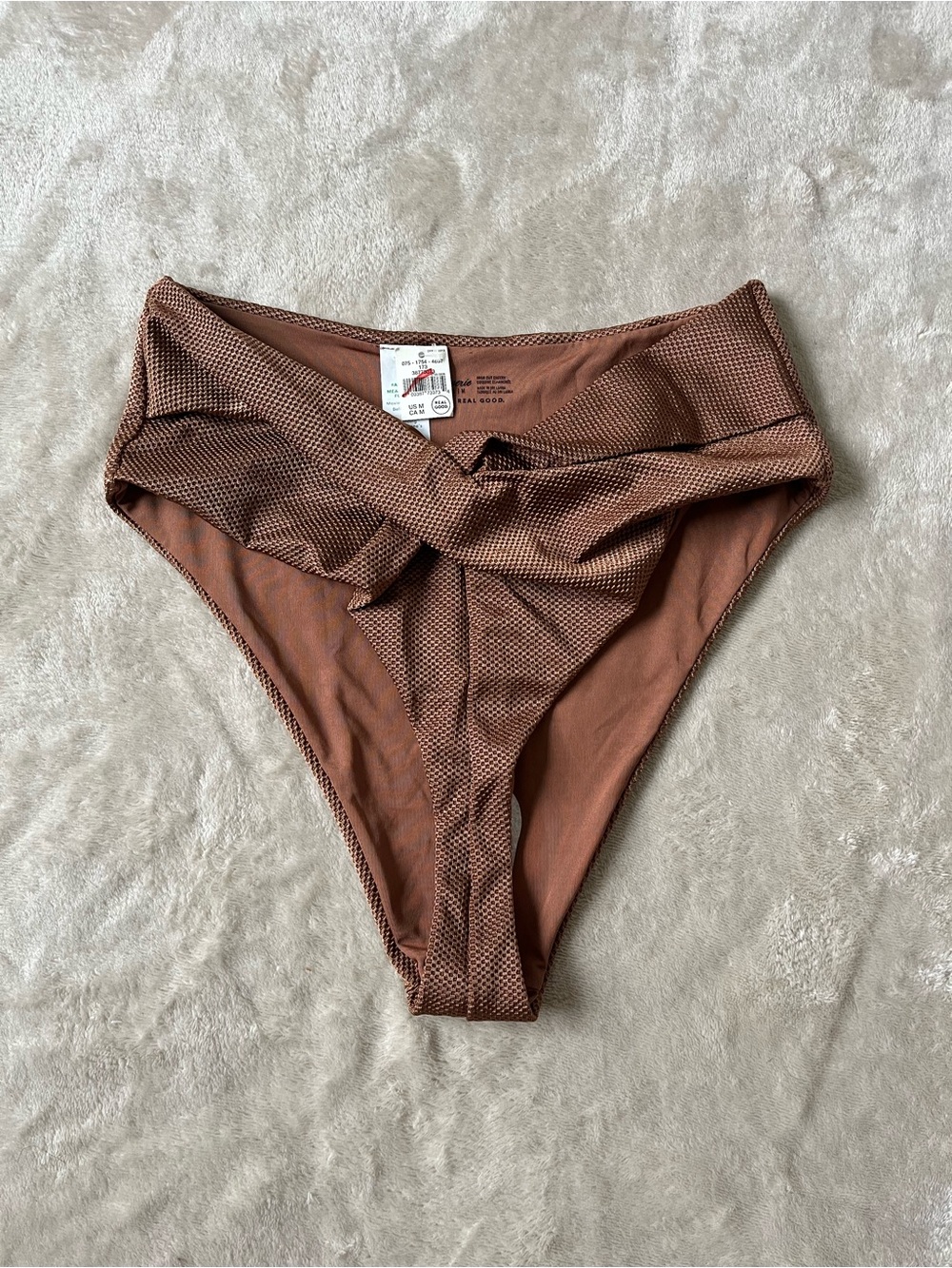 Aerie Women’s Brown High Cut Cheeky Bikini Bottoms Medium NWT Textured